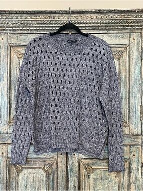 CHARLIE B Open-Knit Crewneck Sweater in Heather Gray